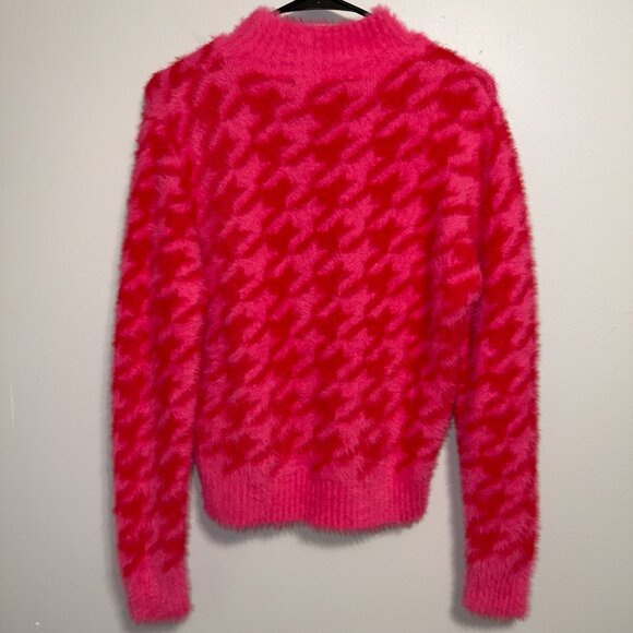 Strut & Bolt Pink Houndstooth Fuzzy Sweater Size L Mock Neck Cozy Knit - Picture 7 of 7